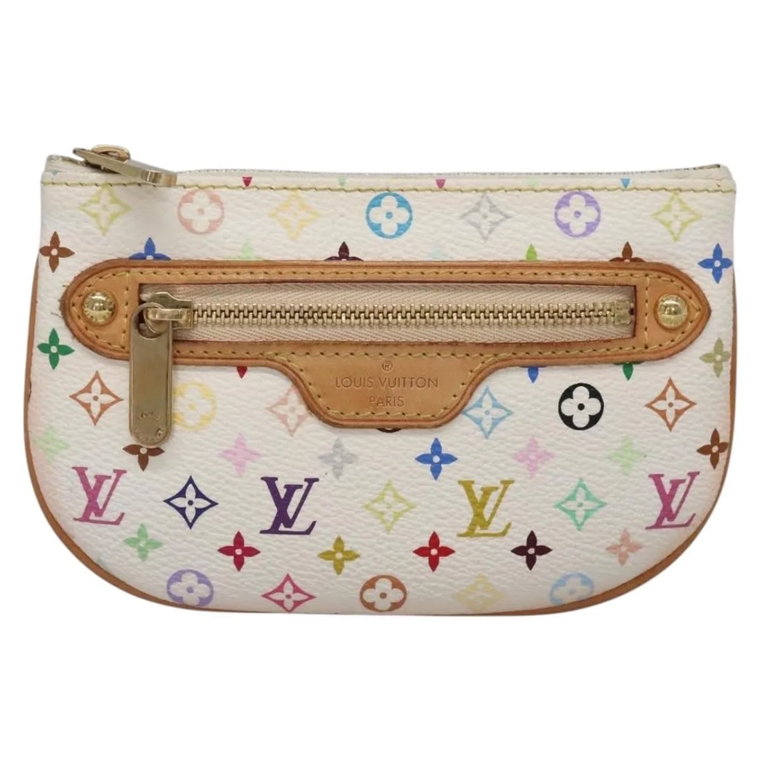 Pochette MM Multicolour Canvas Bag by Louis Vuitton: Pochette MM Multicolour Canvas Bag by Louis Vuitton This Louis Vuitton Pochette MM features the iconic Monogram Multicolor canvas, designed for women. The exterior shows some stains and slight rubbing