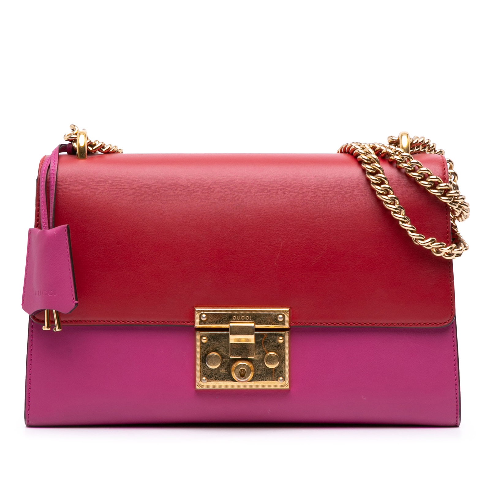 Gucci Medium Bicolor Leather Padlock Shoulder Bag Pink: Gucci Medium Bicolor Leather Padlock Shoulder Bag Pink This Gucci Medium Bicolor Leather Padlock Shoulder Bag is a stylish and functional accessory. Crafted from leather, it features a chic bicolor de