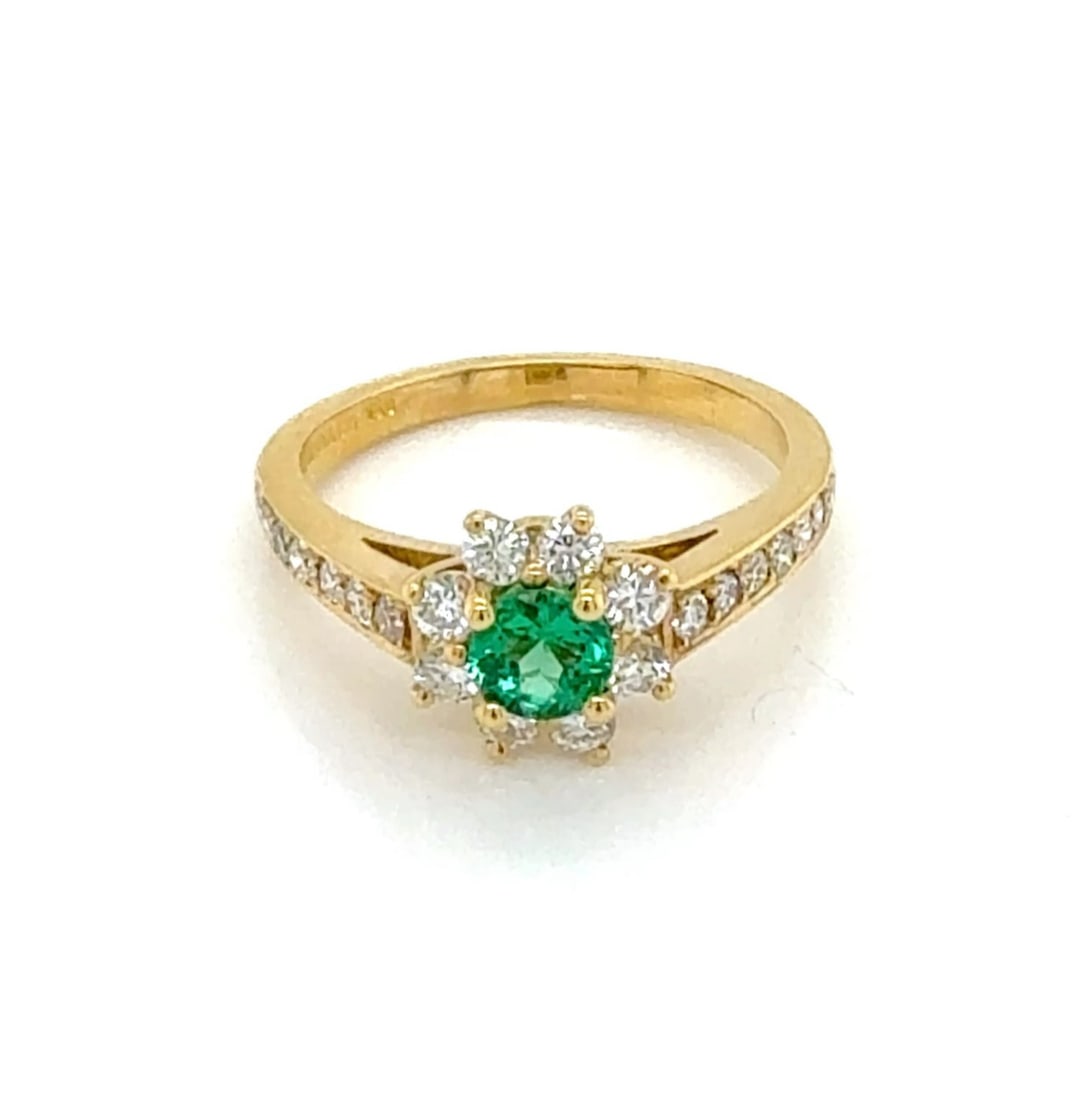 Tiffany & Co. Floral Ring 18k Yellow Gold Emerald Diamond Size 4.5: Tiffany & Co. Floral Ring 18k Yellow Gold Emerald Diamond Size 4.5 A floral-inspired ring crafted in 18k yellow gold and accented with approximately 0.20ct total weight of diamonds and approximately 0
