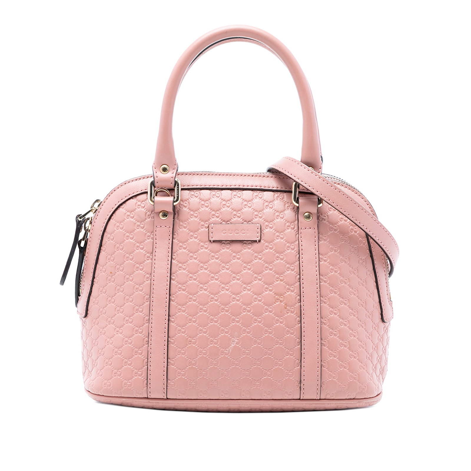 Gucci Mini Microguccissima Leather Dome Satchel Pink: Gucci Mini Microguccissima Leather Dome Satchel Pink Gucci Mini Microguccissima Dome Satchel in pink embossed leather with rolled leather handles, a detachable flat leather shoulder strap, zip-around 