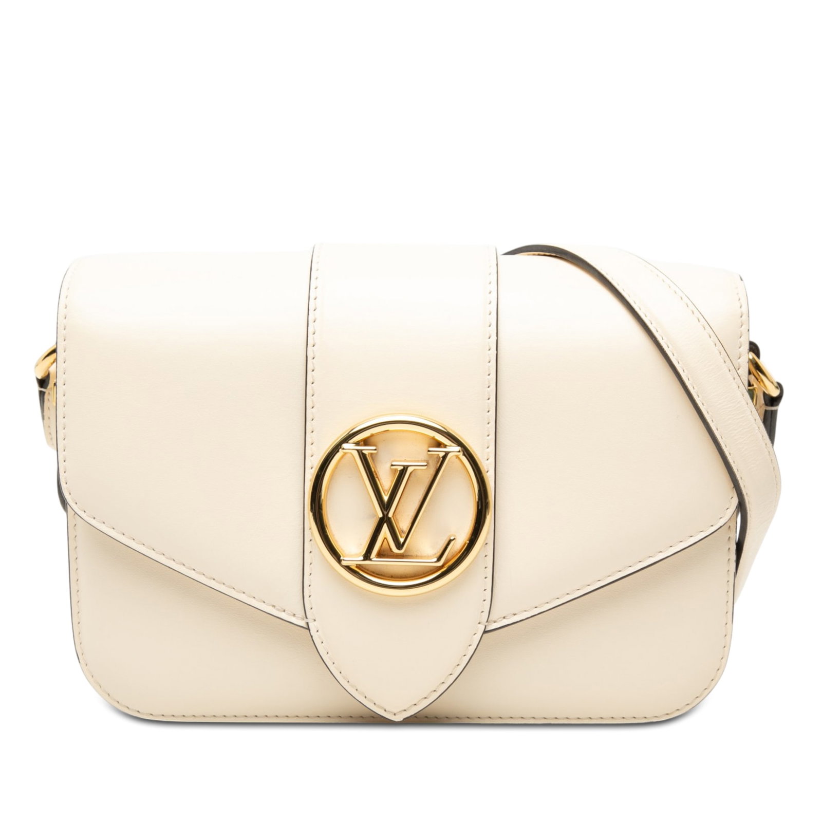 Louis Vuitton Pont 9 Soft MM white leather shoulder bag: Louis Vuitton Pont 9 Soft MM white leather shoulder bag Louis Vuitton LV Pont 9 Soft MM shoulder bag in white calfskin leather. This bag features an adjustable flat leather strap, a front flap with sn