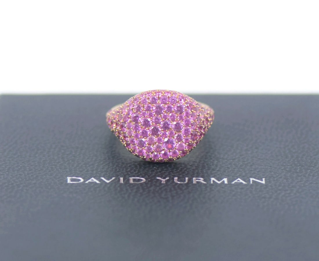 David Yurman 18K Rose Gold Pink Sapphire Ring Size 5 Authentic: David Yurman 18K Rose Gold Pink Sapphire Ring Size 5 Authentic This exquisite David Yurman ring features a stunning pink sapphire set in luxurious 18K rose gold. Designed for elegance, this ring is a 