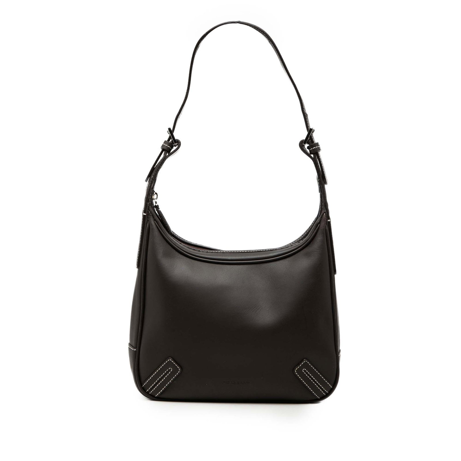 Burberry Brown Leather Zip Shoulder Bag: Burberry Brown Leather Zip Shoulder Bag This Burberry shoulder bag is crafted from brown leather and features a flat leather strap, a top zip closure, and interior slip pockets for organization. Made 