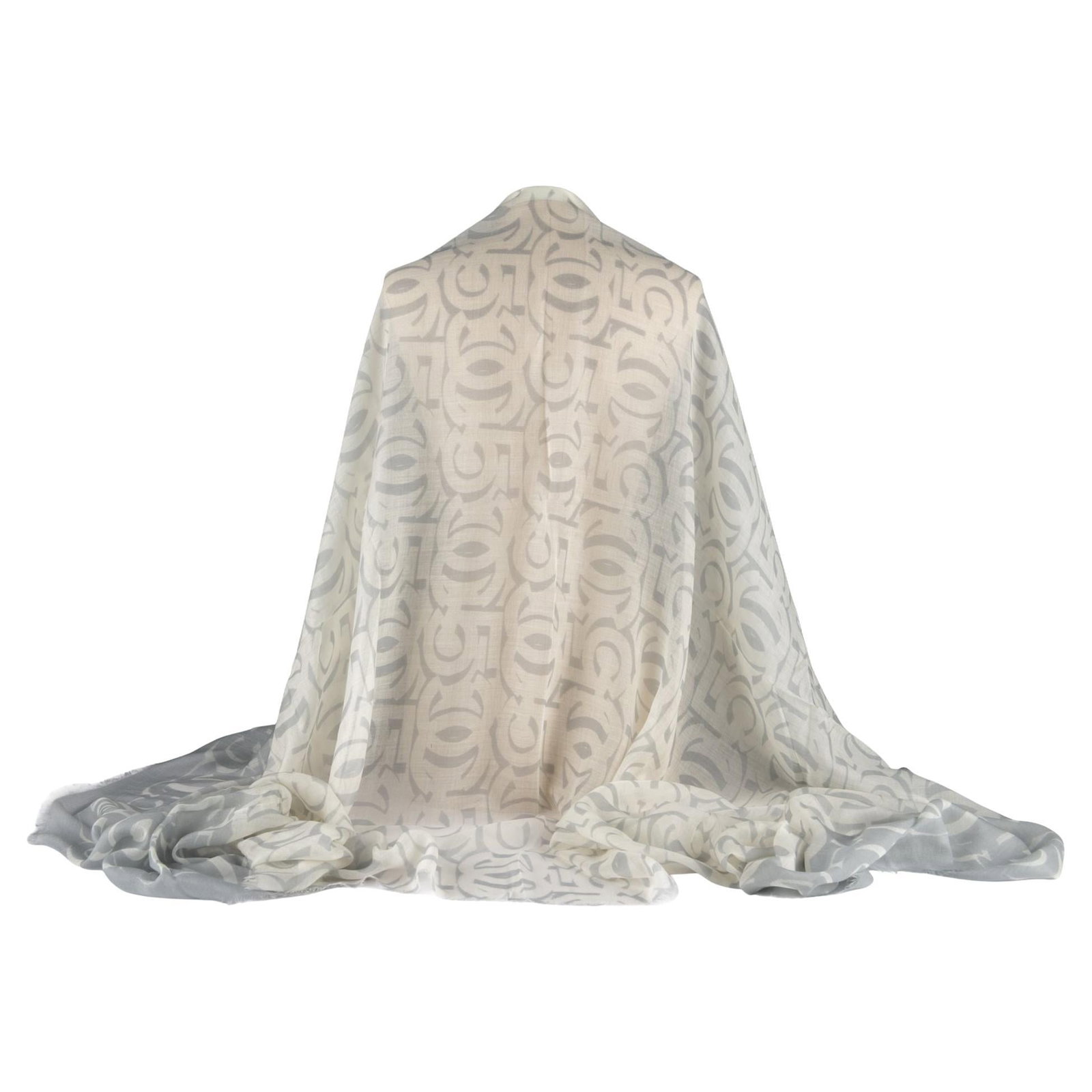 Chanel CC Logo Cashmere Silk Shawl White Gray 76 x 54 (1 of 5)