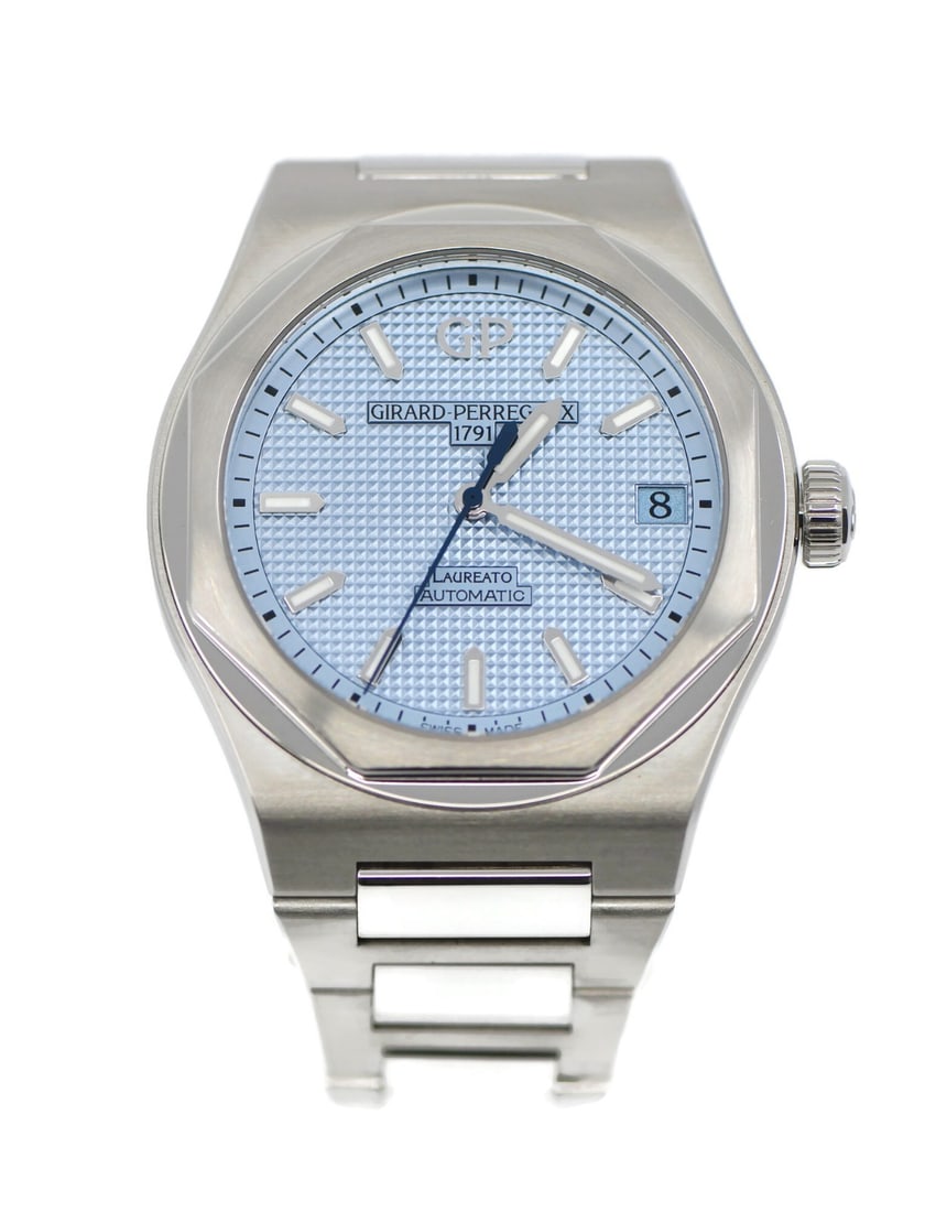 Laureato Japan Edition Stainless Steel Automatic Watch by Girard-Perregaux 42mm: Laureato Japan Edition Stainless Steel Automatic Watch by Girard-Perregaux 42mm This Girard-Perregaux Laureato Japan Edition wristwatch features a 42mm stainless steel case with a smooth silver bezel 