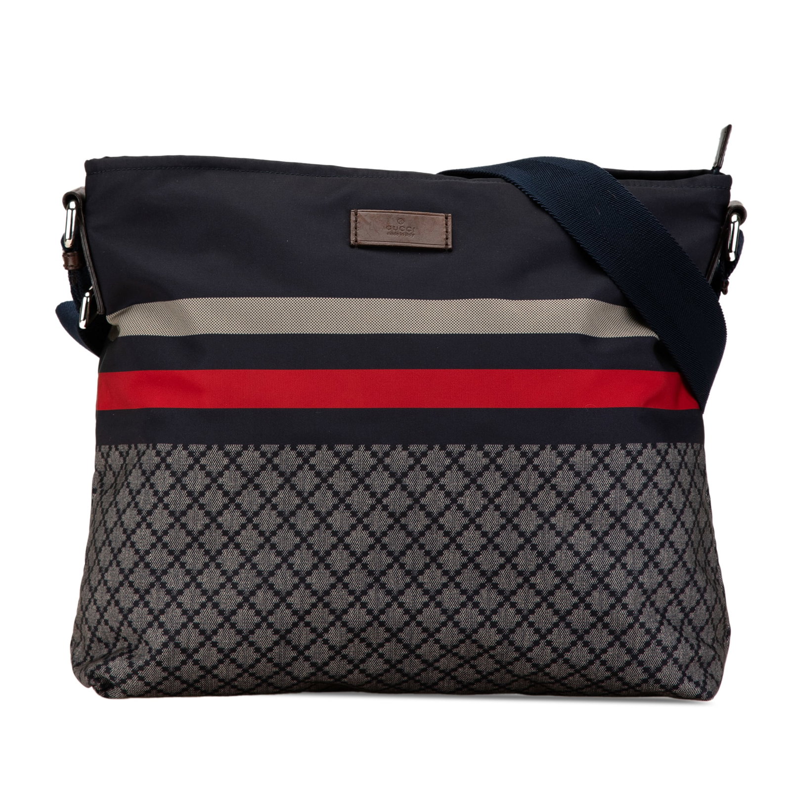 Gucci Diamante Blue Nylon Adjustable Strap Crossbody Bag: Gucci Diamante Blue Nylon Adjustable Strap Crossbody Bag This Gucci Diamante Nylon Web Crossbody bag features a blue nylon exterior, an adjustable flat shoulder strap, a top zip closure, and both inte