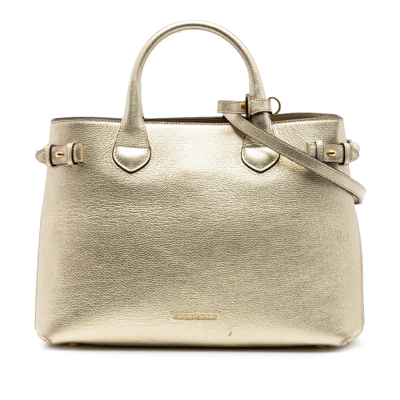 Burberry Banner satchel metallic leather house check medium: Burberry Banner satchel metallic leather house check medium This Burberry Medium Metallic Leather and House Check Banner Satchel features a gold leather body paired with signature house check canvas s