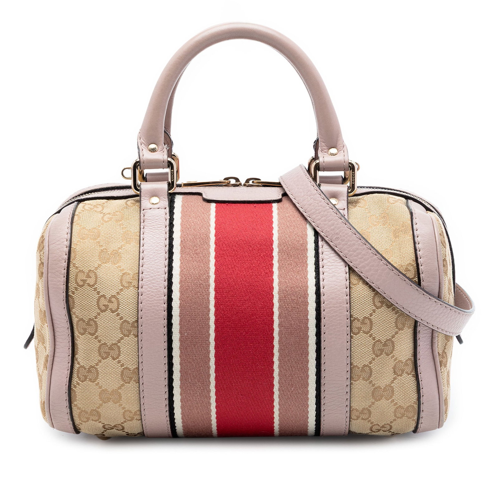 Gucci Joy Boston Satchel Small GG Canvas Web Stripe: Gucci Joy Boston Satchel Small GG Canvas Web Stripe Gucci Small GG Canvas Web Joy Boston Bag crafted with a canvas body, leather trim, and web detailing. This satchel features rolled leather handles, 
