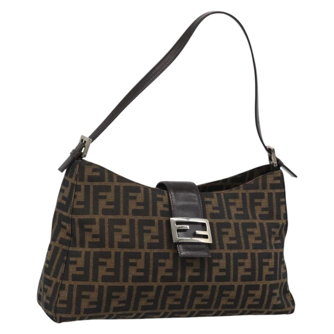 Fendi Mamma Baguette Zucca Canvas Shoulder Bag Black Brown: Fendi Mamma Baguette Zucca Canvas Shoulder Bag Black Brown Fendi Mamma Baguette shoulder bag in Zucca canvas with a black and brown exterior. Made in Italy, this women's bag measures approximately 35 