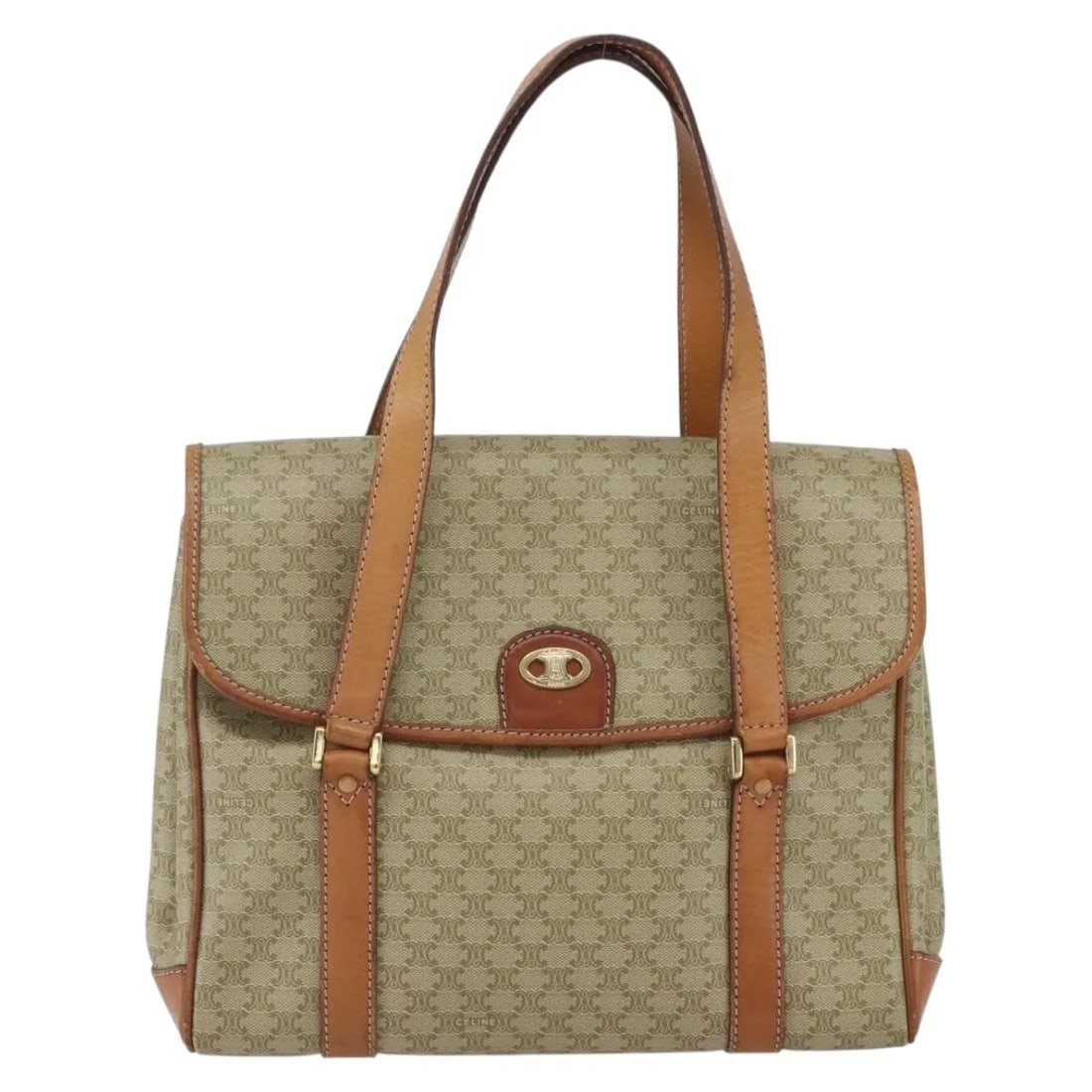 Celine Macadam Beige Canvas and Leather Vintage Women's Shoulder Bag: Celine Macadam Beige Canvas and Leather Vintage Women's Shoulder Bag This Celine Vintage Macadam handbag features a beige canvas exterior complemented by leather accents. Designed for women, it offers