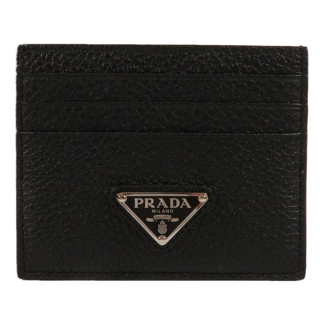 PRADA 2MC025 2E54 F0002 calfskin card holder black: PRADA 2MC025 2E54 F0002 calfskin card holder black A Prada leather card holder/card case in black calfskin with a sleek, compact profile. It features one open pocket and six card slots, and comes with