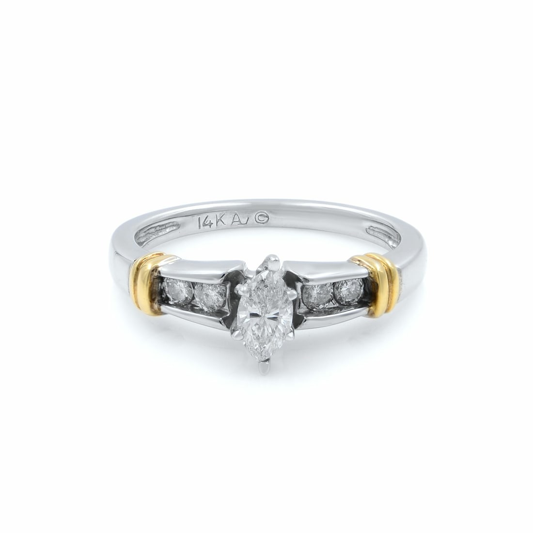 Rachel Koen 14K White Gold Diamond Engagement Ring 0.50ct Marquise Size 7: Rachel Koen 14K White Gold Diamond Engagement Ring 0.50ct Marquise Size 7 This exquisite Rachel Koen engagement ring features a stunning center marquise cut white diamond, beautifully complemented by 