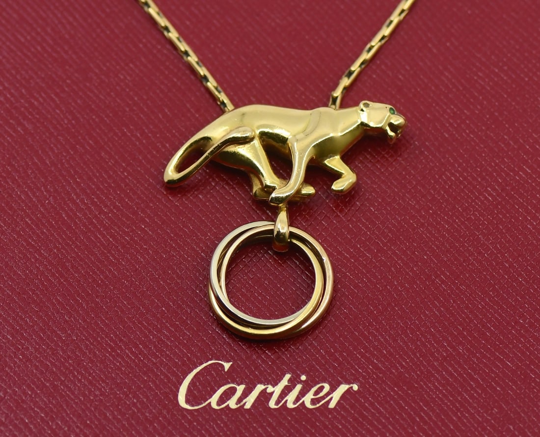 18k Yellow Gold Cartier Panthere Panther Chain Pendant Necklace 18 Inch (1 of 4)