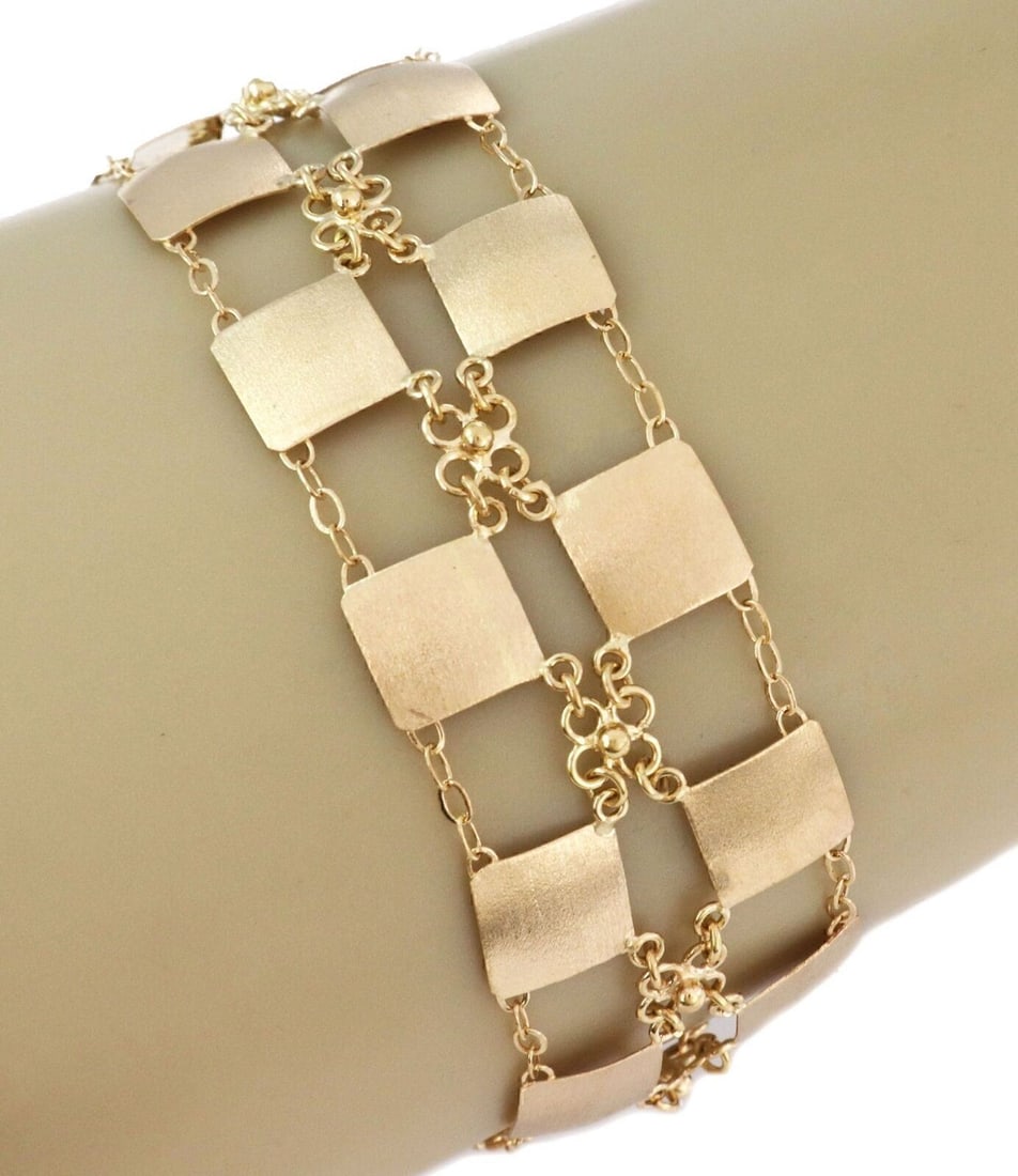 Vintage 18k Yellow Gold Square Link Double Row Bracelet (1 of 5)