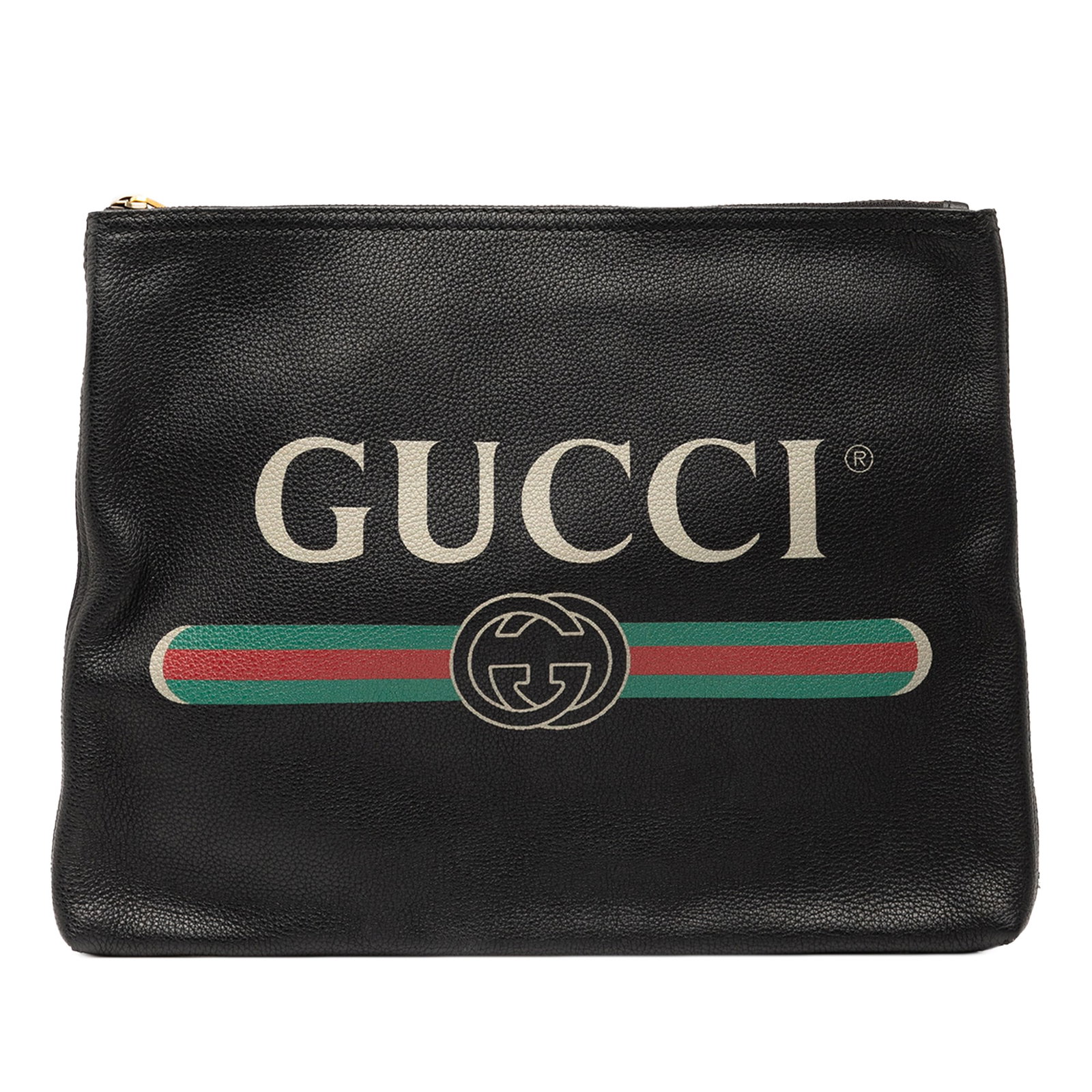Gucci Black Leather Portfolio Clutch with Printed Logo Medium Size (1 of 7)