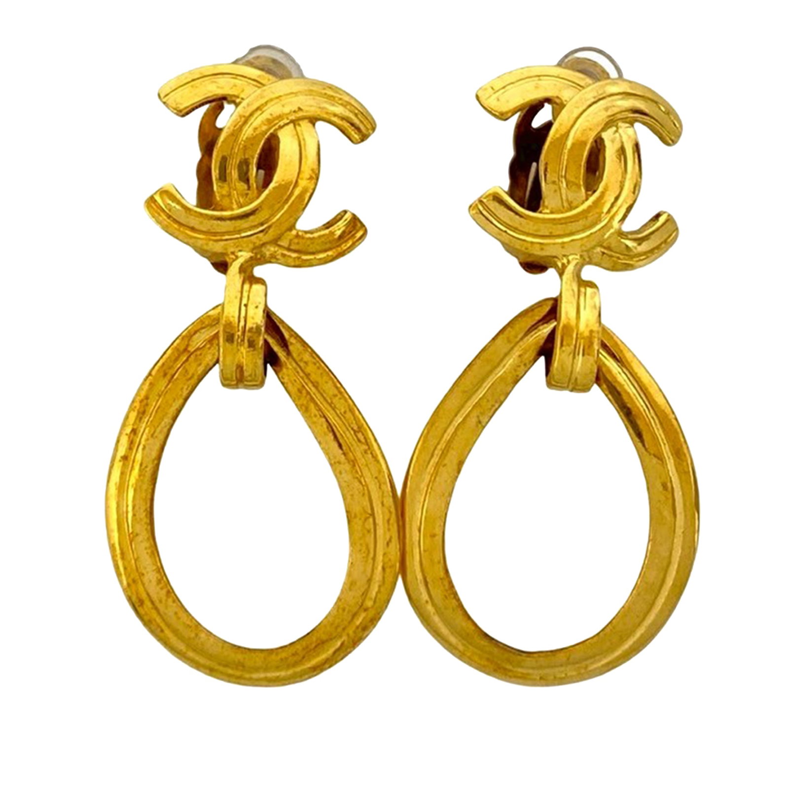 Chanel CC Logo Gold Plated Vintage Loop Clip Earrings (1 of 7)