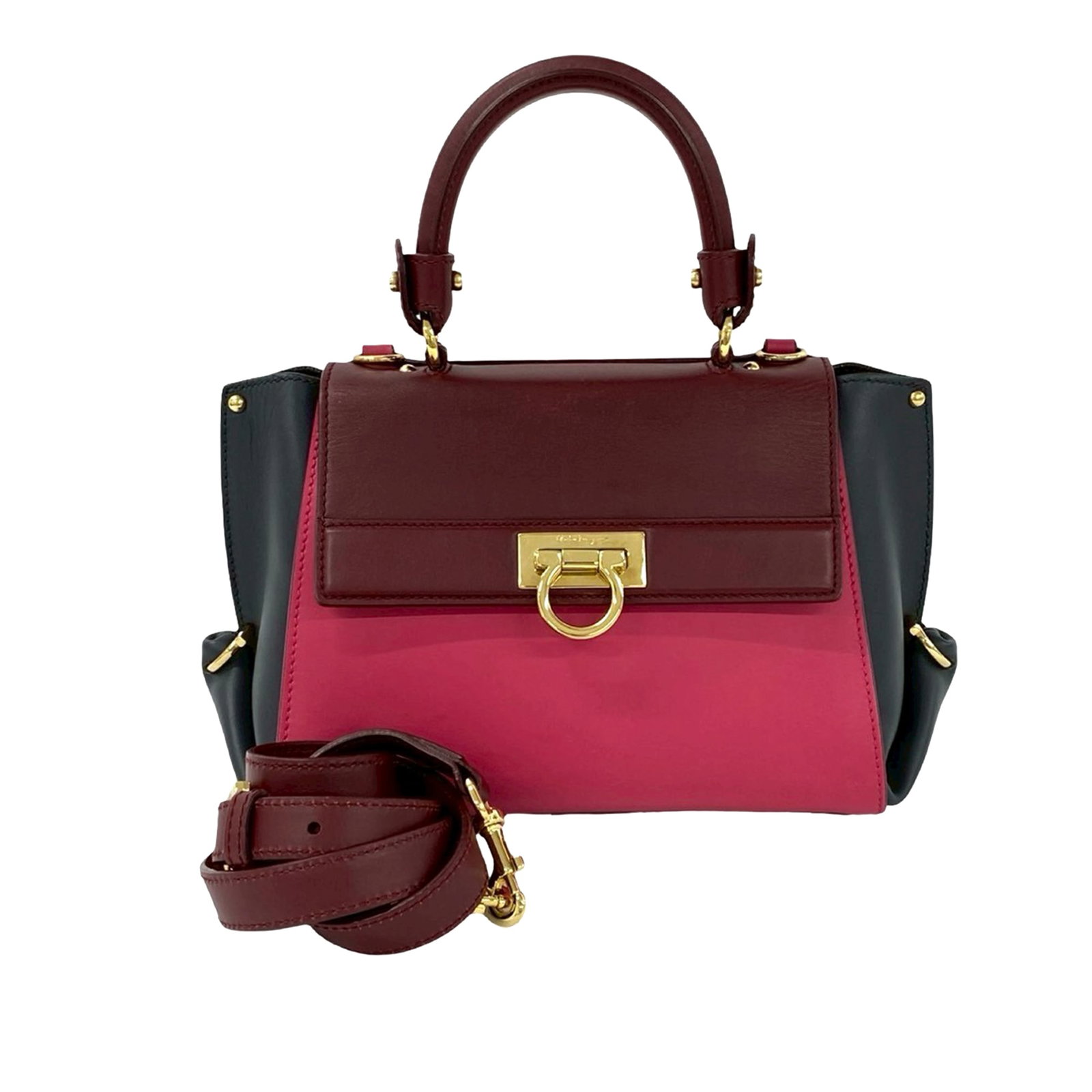 Ferragamo Sofia Pink Leather Gancini Satchel (1 of 9)