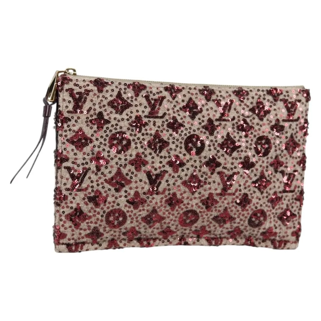 Louis Vuitton Pochette Monogram Sunshine Express Canvas Clutch Burgundy: Louis Vuitton Pochette Monogram Sunshine Express Canvas Clutch Burgundy Louis Vuitton Pochette in burgundy canvas, presented in good pre-owned condition. The structure is well preserved, with light si