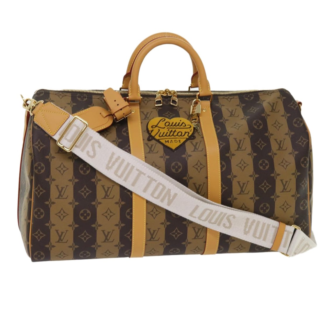 Louis Vuitton M45967 Keepall 50 Monogram Stripe Boston Bag: Louis Vuitton M45967 Keepall 50 Monogram Stripe Boston Bag Louis Vuitton Monogram Stripe Keepall Bandouliere 50 Boston bag in PVC leather with a monogram exterior. Made in France, this women's bag inc