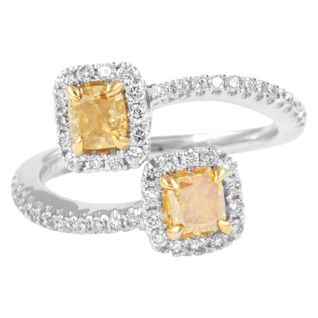1.28ct Fancy Yellow Brown Diamond Bypass Ring 18k Two Tone Gold (1 of 5)