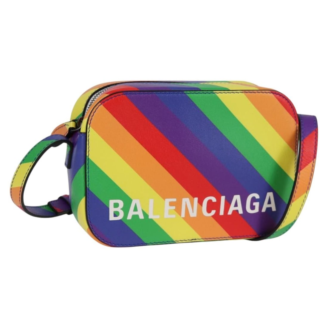 Balenciaga 558171 XS Leather Shoulder Bag Rainbow Camera Style: Balenciaga 558171 XS Leather Shoulder Bag Rainbow Camera Style Balenciaga Camera Bag XS shoulder bag in rainbow leather, made in Italy. This item is in excellent condition with slight loss of shape on