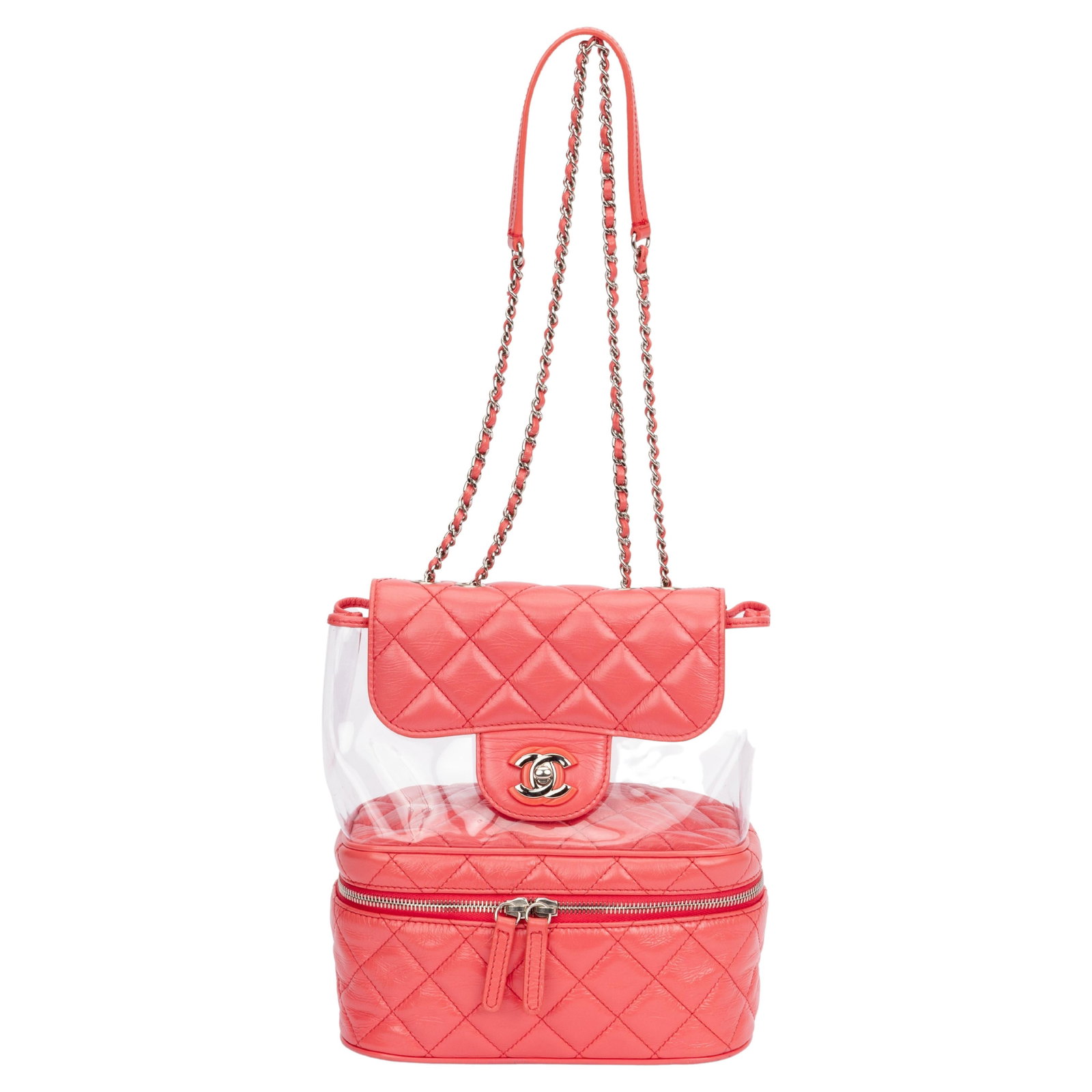 Chanel Pink PVC 2-Way Tote Bag with Hologram and Dust Cover: Chanel Pink PVC 2-Way Tote Bag with Hologram and Dust Cover This stunning Chanel Pink PVC Shoulder Tote Bag is a fashionable accessory that combines style and functionality. Designed for versatility, 