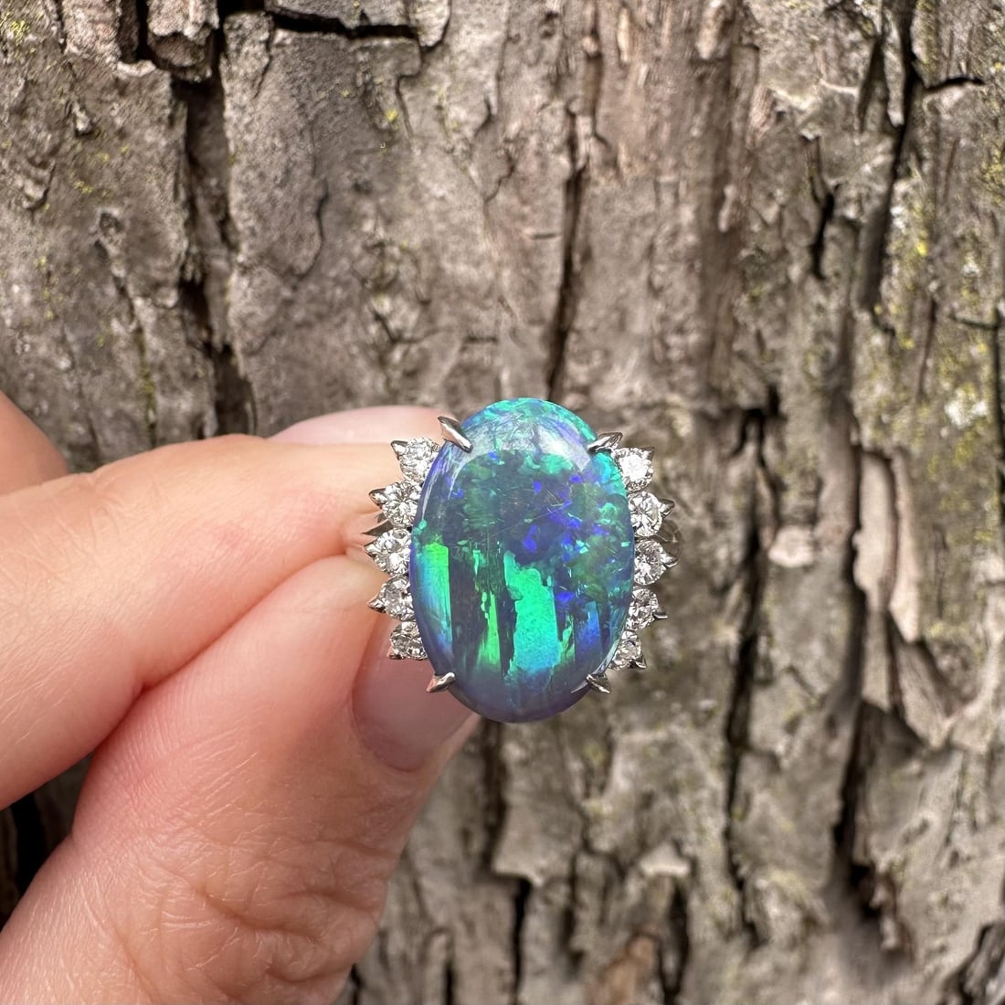 GIA certified Australian black opal diamond platinum ring size 6.5 (1 of 18)
