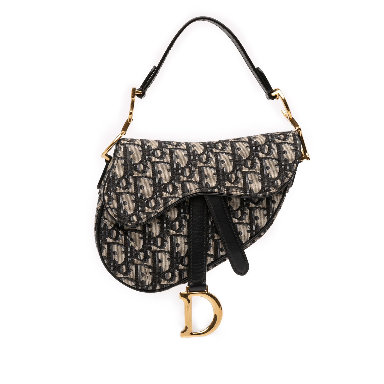 Mini Saddle Shoulder Bag in Blue Oblique Canvas by Dior: Mini Saddle Shoulder Bag in Blue Oblique Canvas by Dior This Dior Mini Oblique Canvas Saddle Bag features a blue canvas body with a flat leather handle, a detachable shoulder strap, a flap with touch 