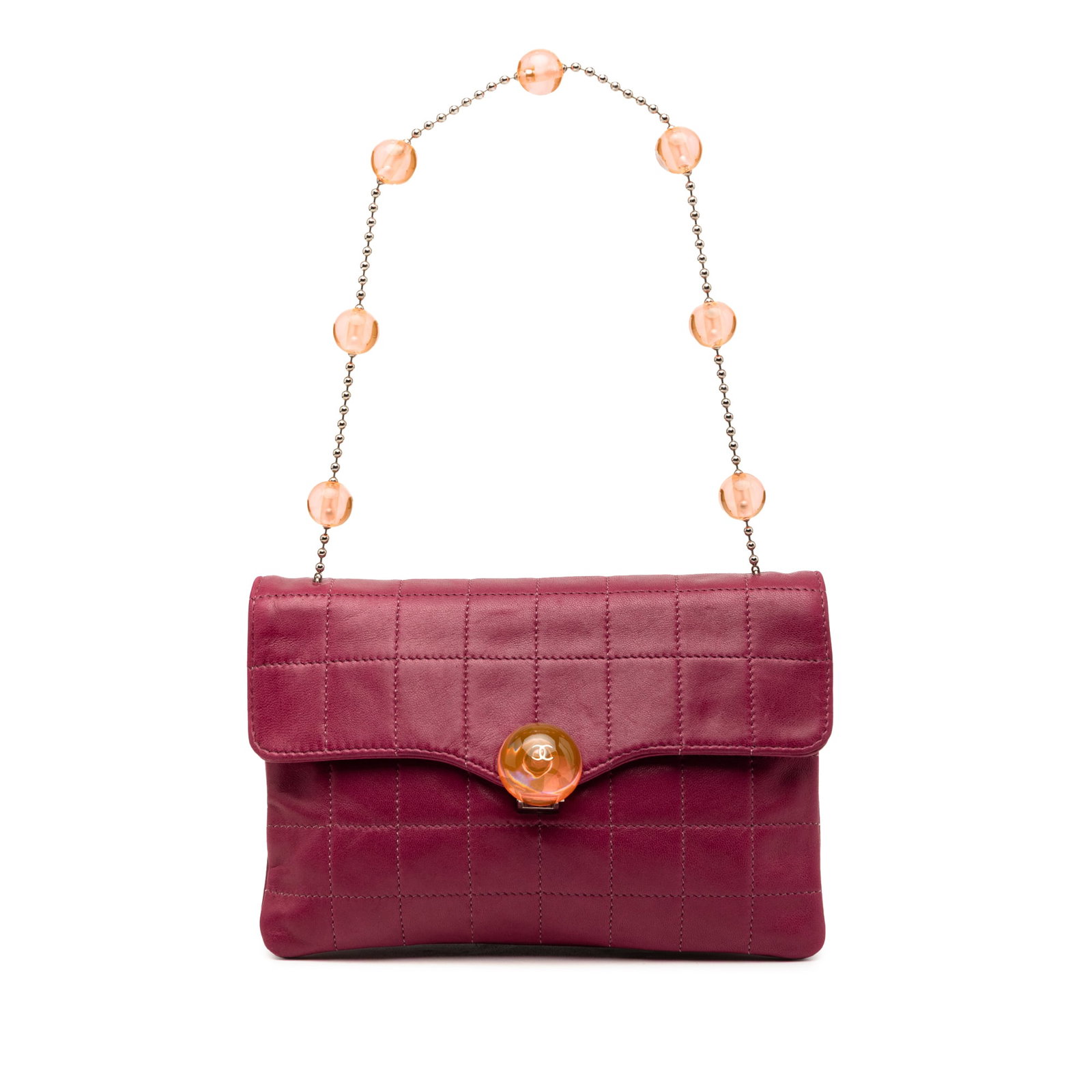 Chanel CC Choco Bar Purple Lambskin Shoulder Bag with Beaded Chain (1 of 8)