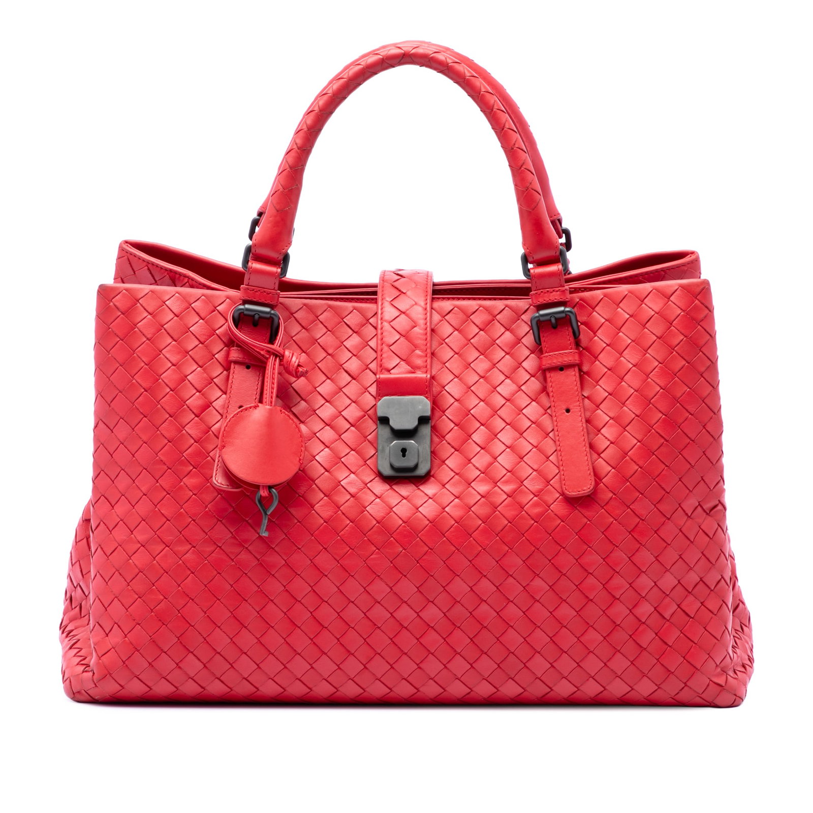 Bottega Veneta Roma Medium Intrecciato Nappa Leather Tote Red (1 of 6)
