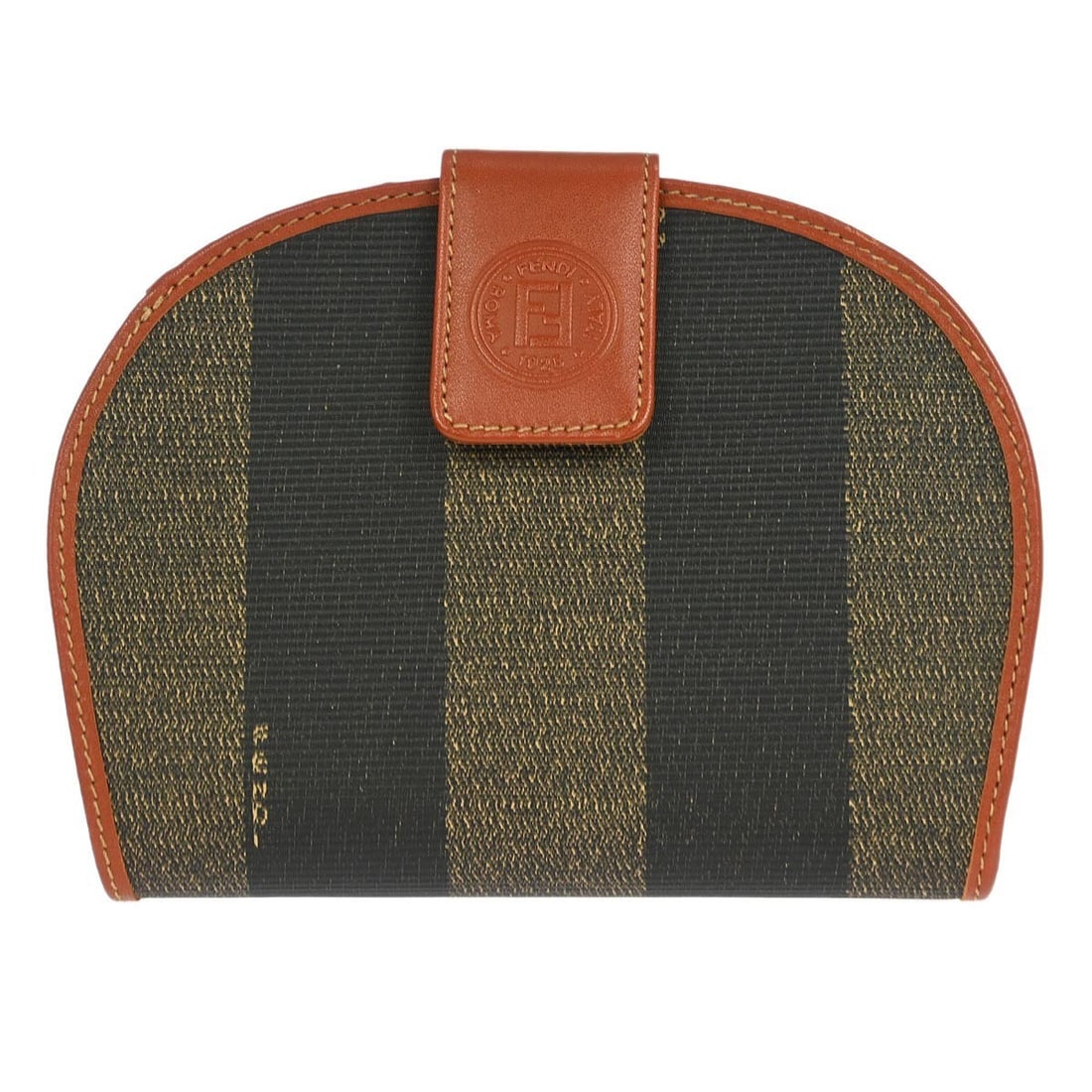 Fendi Pequin folding wallet in black brown PVC leather: Fendi Pequin folding wallet in black brown PVC leather Vintage Fendi Pequin wallet in black and brown PVC and leather. This folding unisex wallet features a compact design with multiple interior compa