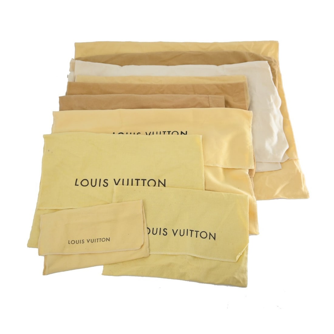 Set of 10 Louis Vuitton Cotton Dustbags Brown Beige: Set of 10 Louis Vuitton Cotton Dustbags Brown Beige Set of 10 Louis Vuitton dust bags in brown and beige 100% cotton. These unisex dustbags show overall signs of use with reasonable wear and tear. Var