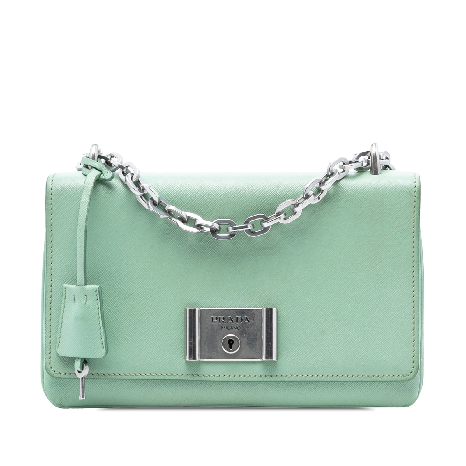 Green Prada Saffiano Lux Leather Crossbody Bag with Chain Strap (1 of 6)