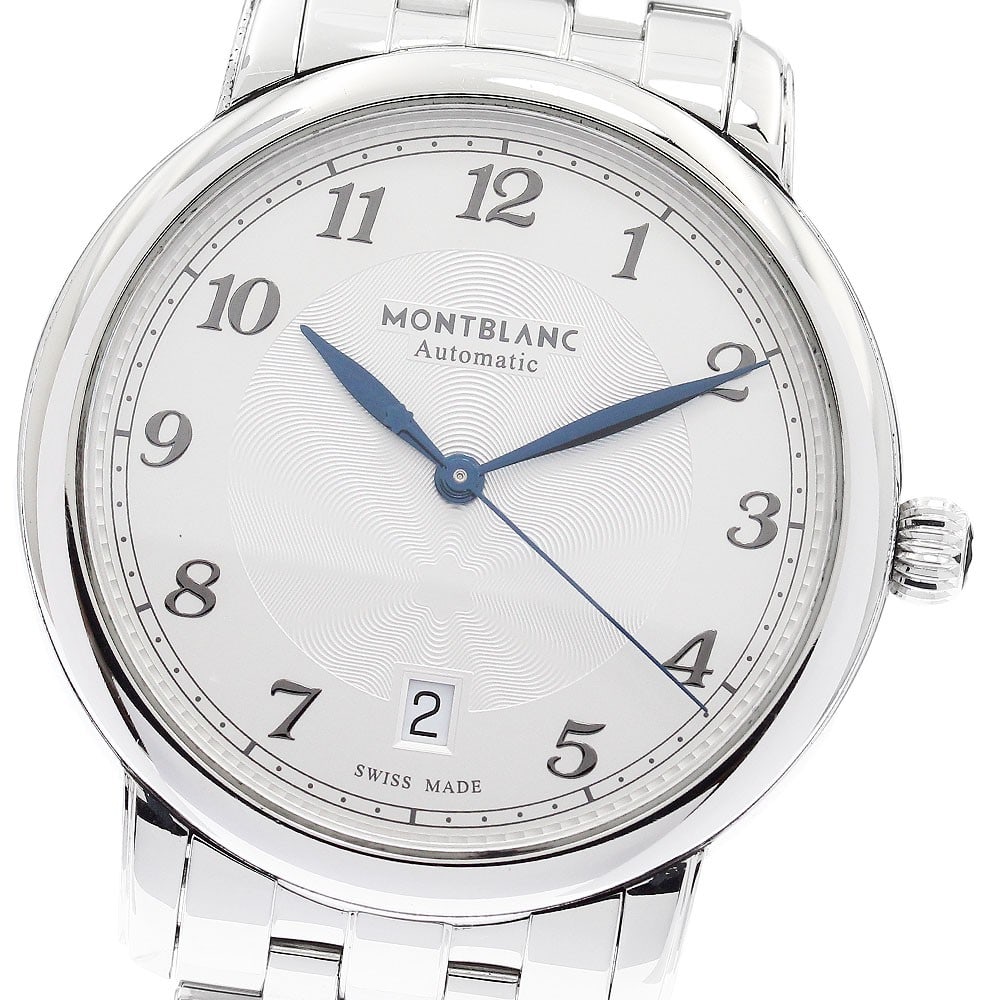 Montblanc Star Legacy Date Automatic Mens Wristwatch Ref 117323: Montblanc Star Legacy Date Automatic Mens Wristwatch Ref 117323 Montblanc Star Legacy Date men's wristwatch, reference 117323, in pre-owned condition. It features a stainless steel case and stainless 