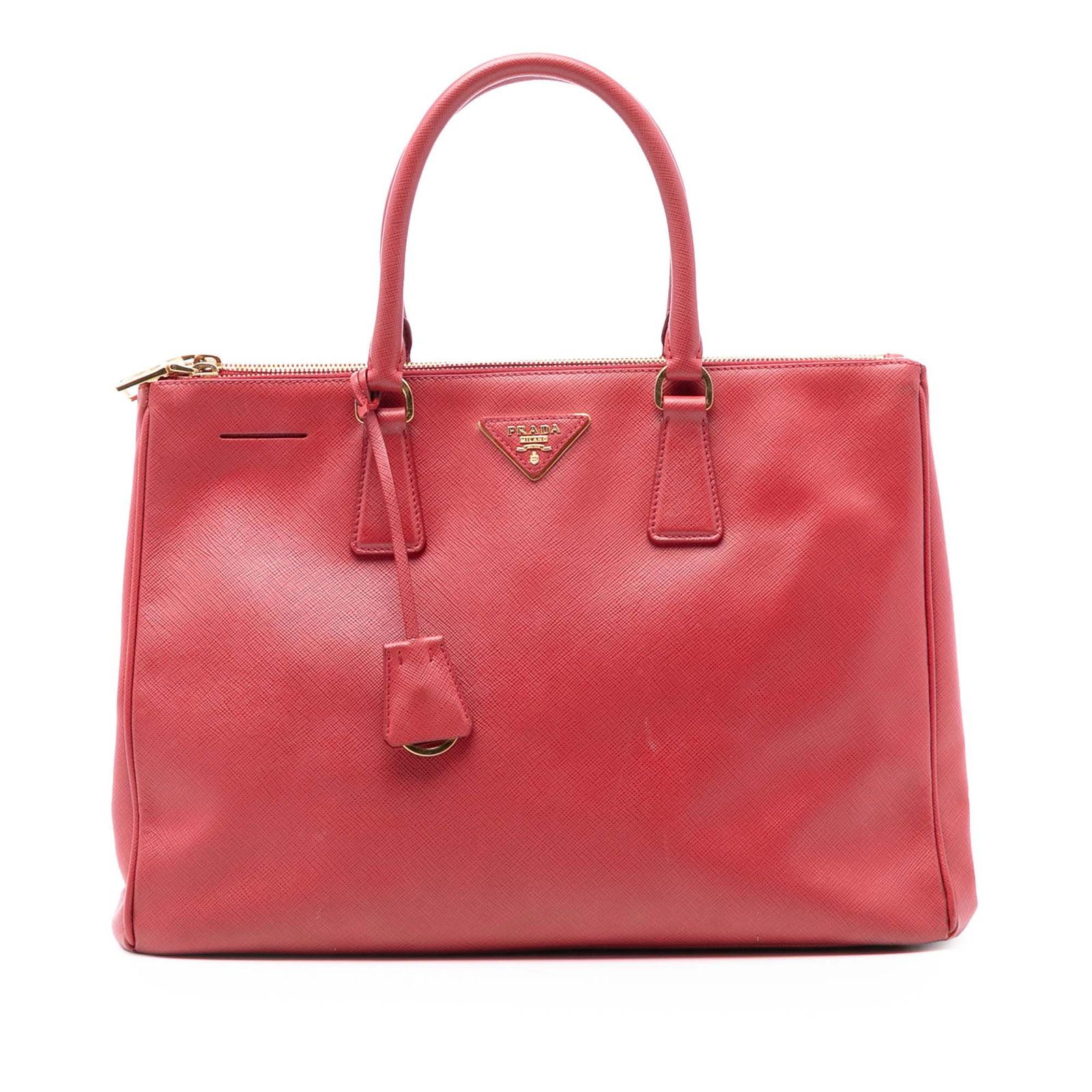 Prada Galleria Saffiano Leather Large Red Double Zip Tote Bag: Prada Galleria Saffiano Leather Large Red Double Zip Tote Bag This Prada Large Saffiano Lux Galleria Double Zip Satchel is crafted from saffiano leather and features rolled leather handles, an open to