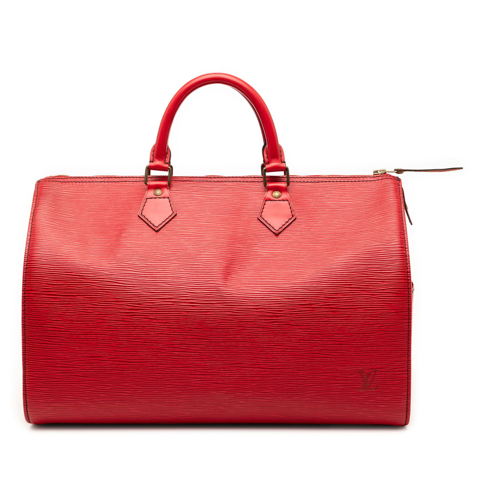 Louis Vuitton Epi Leather Red Speedy 35 Bag: Louis Vuitton Epi Leather Red Speedy 35 Bag This Louis Vuitton Epi Speedy 35 features a distinctive red Epi leather body with a top zip closure and an interior pocket. The bag is crafted in France and