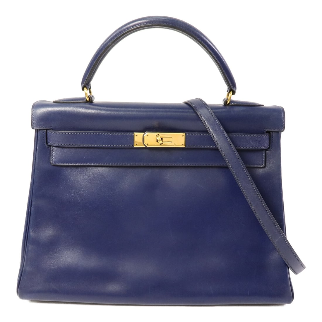 Hermes Kelly 32 Box Calf Leather Shoulder Bag Blue (1 of 18)