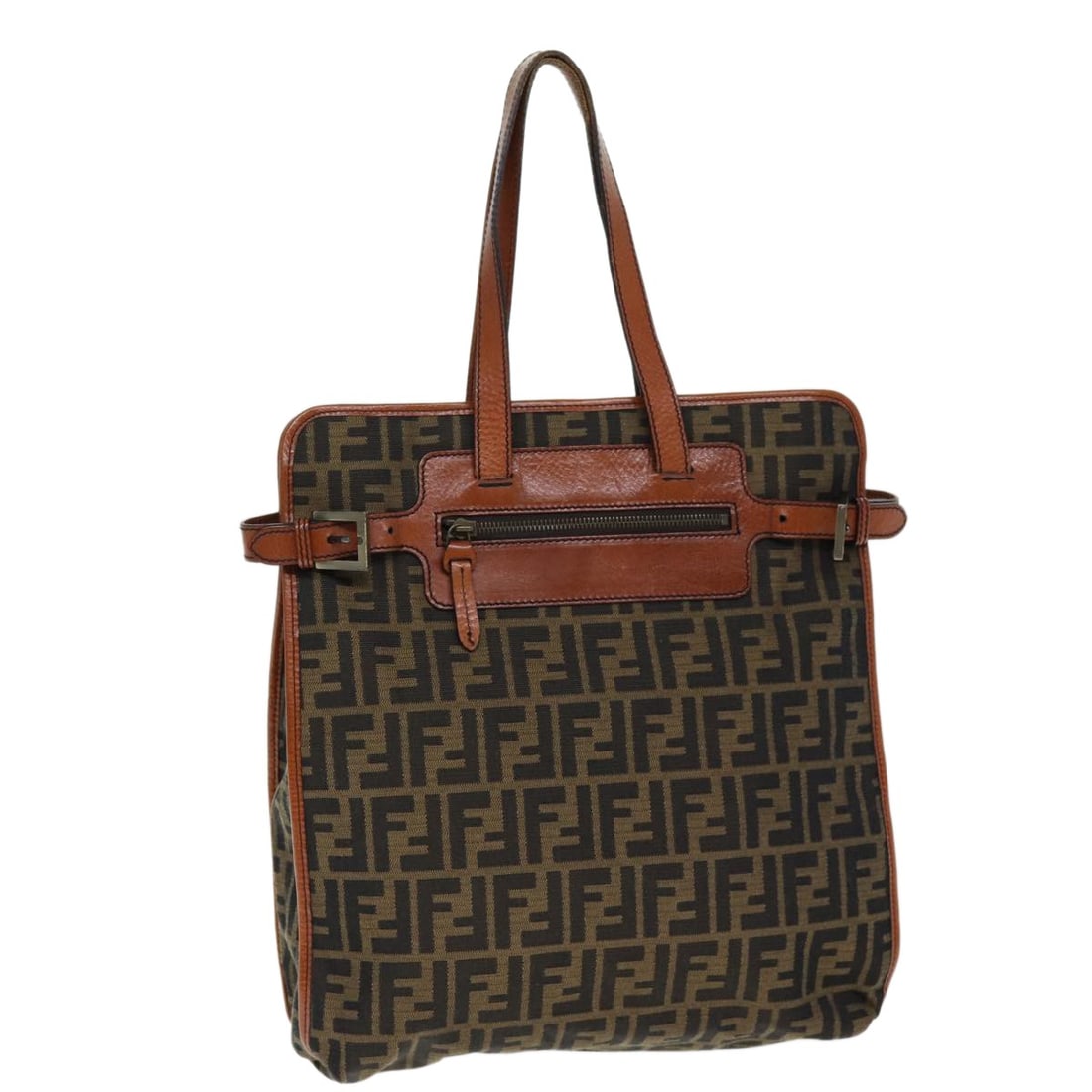 FENDI Zucca Canvas Tote Brown Black Made in Italy: FENDI Zucca Canvas Tote Brown Black Made in Italy Fendi Zucca Canvas Tote Bag in brown and black, made in Italy. This women's tote bag is crafted from canvas and Zucca canvas, with approximate dimensi