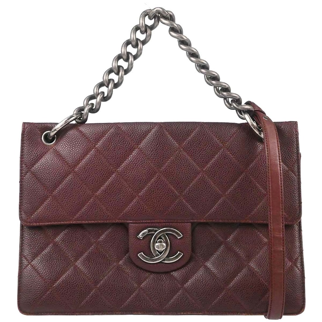 CHANEL Retro Class 2way Top Handle Bag Bordeaux Caviar Leather: CHANEL Retro Class 2way Top Handle Bag Bordeaux Caviar Leather Chanel Retro Class 2way Shoulder Handbag in Bordeaux caviar skin leather with a top handle style and turn lock closure. It features a can