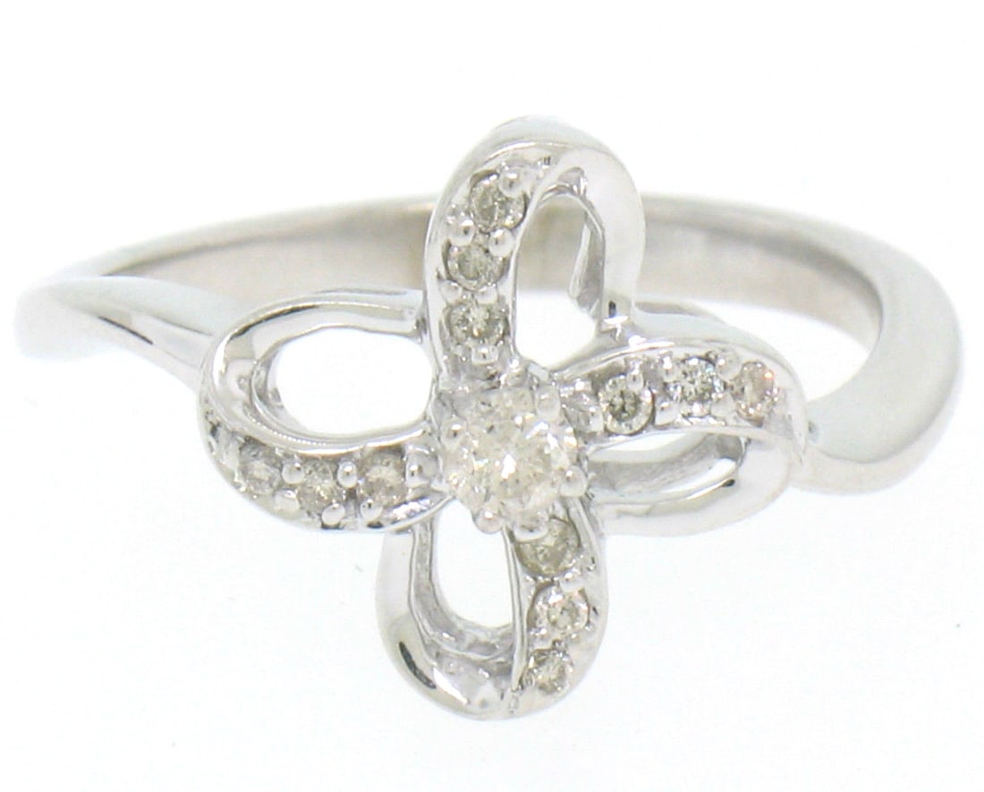 Unbranded 14k White Gold Diamond Bow Cluster Ring Size 6 (1 of 5)