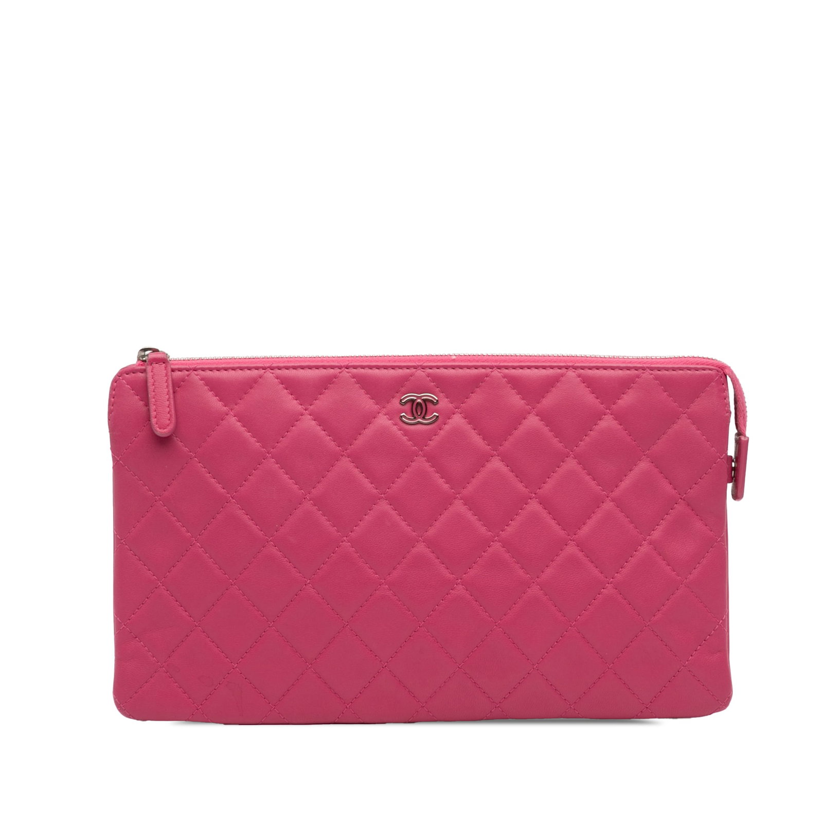 Chanel Pink Quilted Caviar Leather Double Zip CC Logo Clutch (1 of 12)