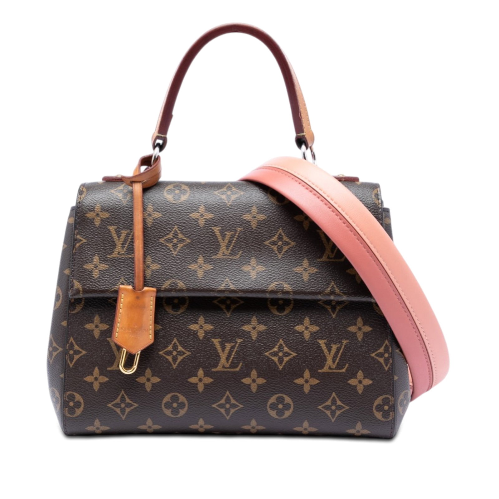 Louis Vuitton Cluny BB Monogram Canvas Bag: Louis Vuitton Cluny BB Monogram Canvas Bag This Louis Vuitton Monogram Cluny BB features a monogram canvas body with a flat vachetta leather top handle and a detachable flat leather strap. The bag inc