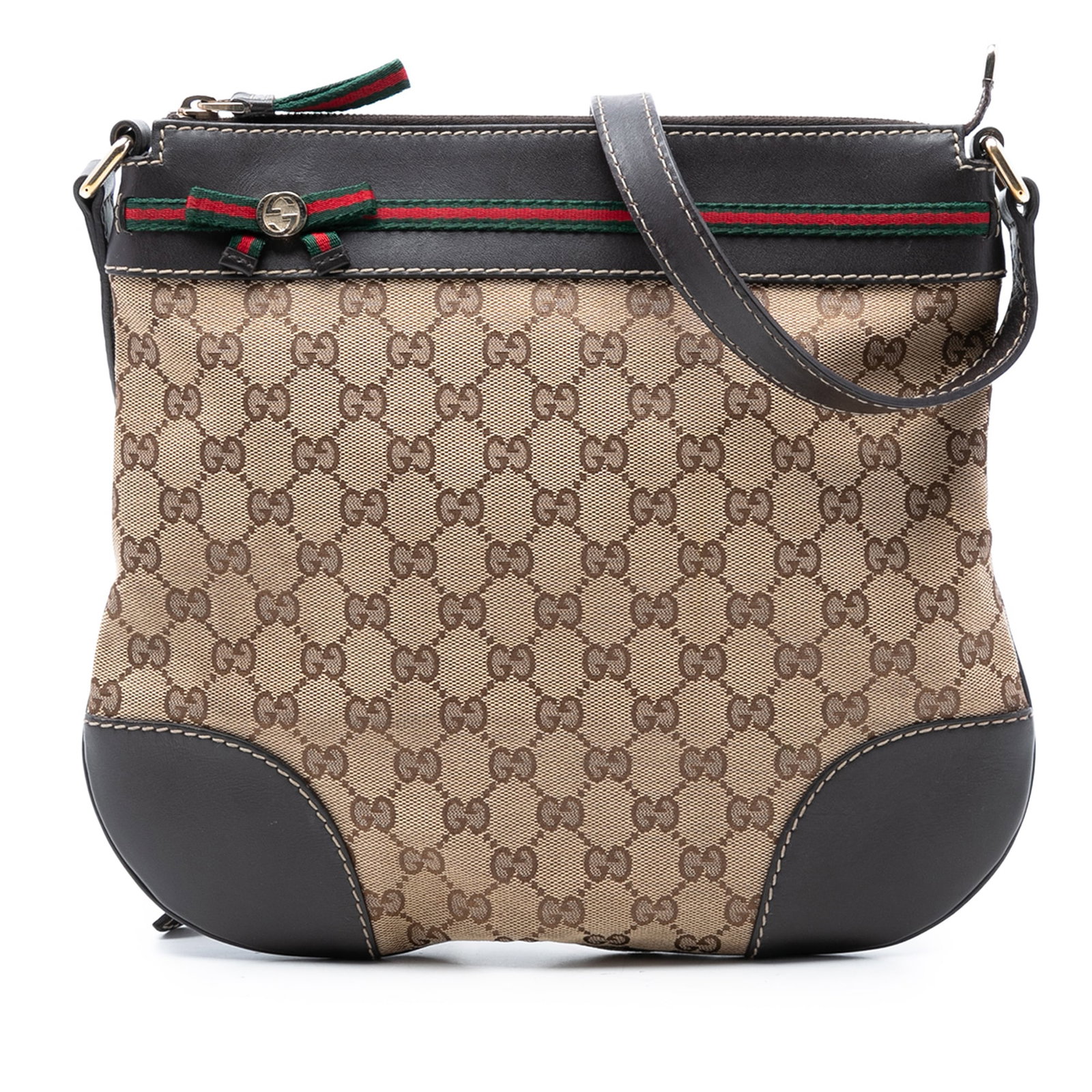 Gucci Mayfair GG Canvas Web Beige Crossbody Bag with Leather Trim: Gucci Mayfair GG Canvas Web Beige Crossbody Bag with Leather Trim This Gucci Mayfair crossbody bag features a canvas body with leather trim, an adjustable flat leather strap, ribbon and web detail at 