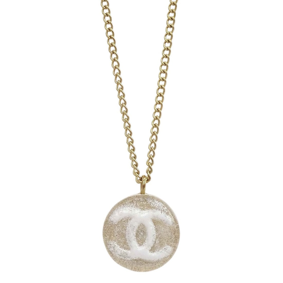 CHANEL 03A gold plated pendant necklace medallion: CHANEL 03A gold plated pendant necklace medallion Chanel medallion pendant necklace featuring a gold-plated chain and round CC pendant. Marked 03A and made in France, this piece is presented in very g