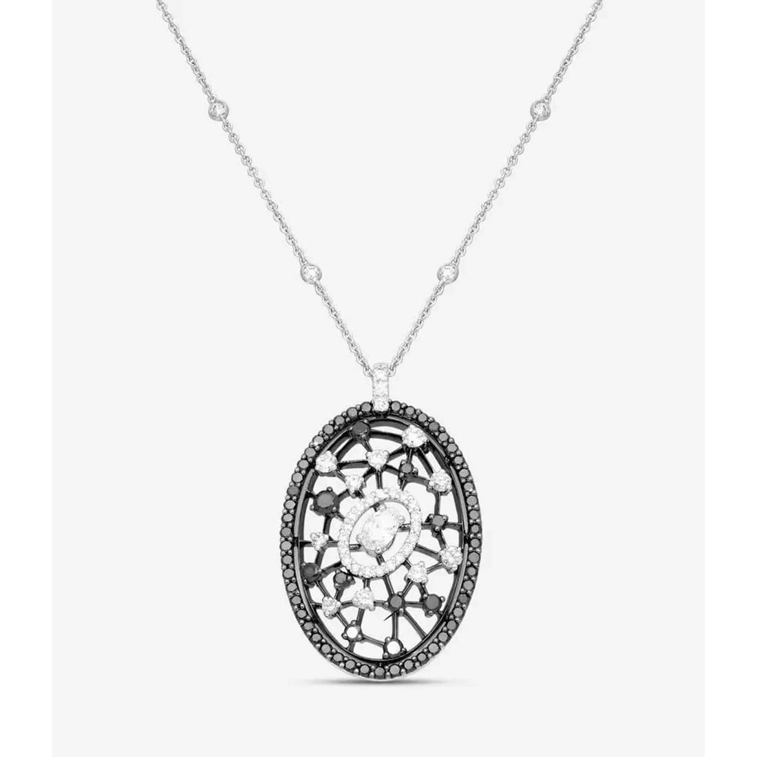 Crivelli oval diamond pendant necklace 18k white gold black rhodium (1 of 4)