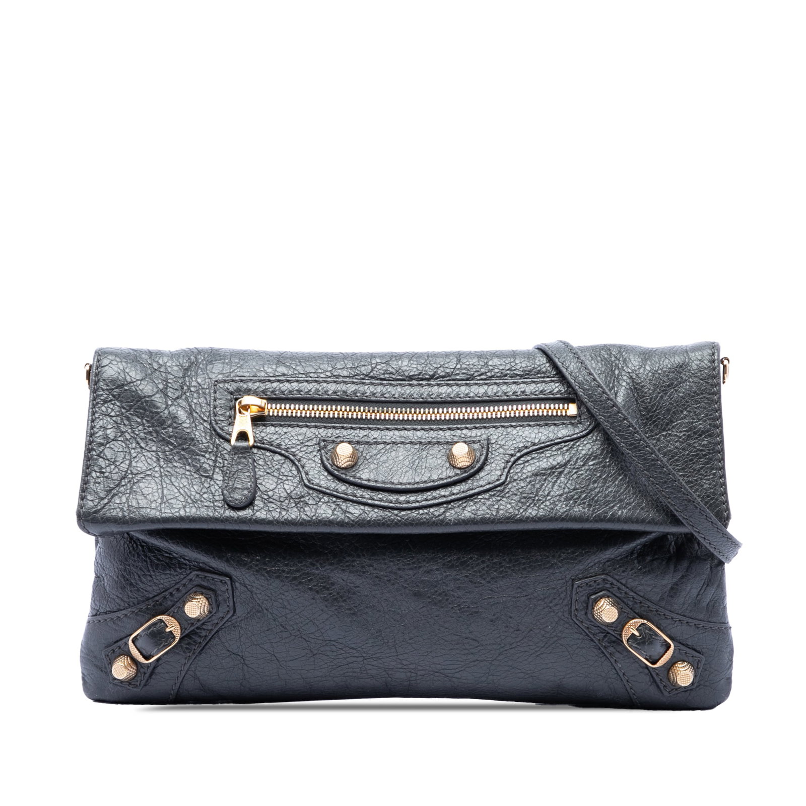 Balenciaga Giant 12 Envelope Clutch Crossbody in Gray Lambskin: Balenciaga Giant 12 Envelope Clutch Crossbody in Gray Lambskin Balenciaga Lambskin Motocross Giant 12 Envelope Clutch With Strap in gray lambskin leather. This bag features a flat leather strap, a top