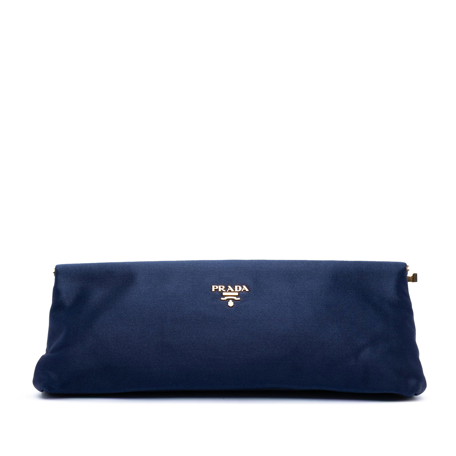 Prada Satin Frame Clutch Bag Blue East West Style (1 of 6)