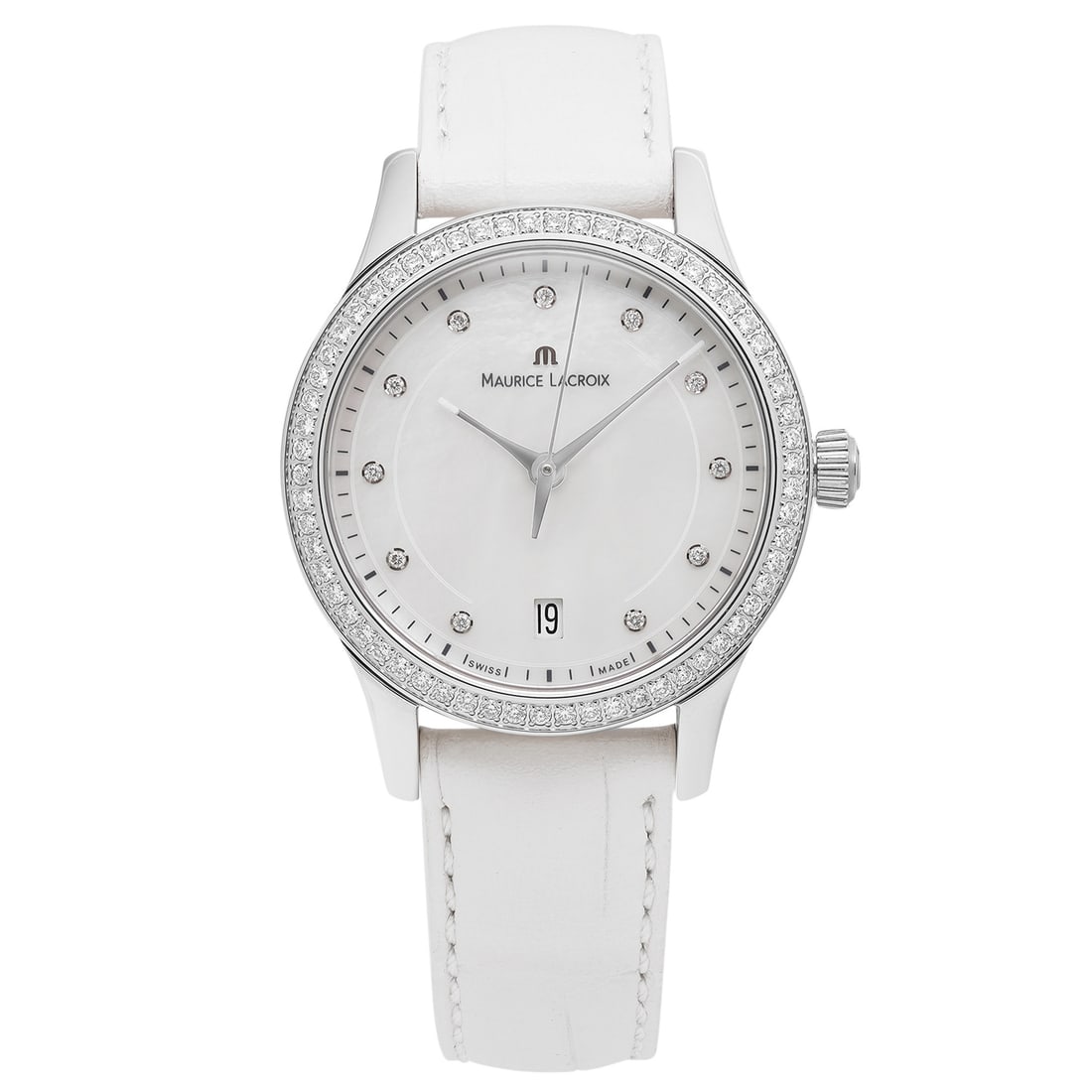 Maurice Lacroix Les Classiques Diamond Bezel MOP Dial Quartz Watch: Maurice Lacroix Les Classiques Diamond Bezel MOP Dial Quartz Watch Elevate your style with the Maurice Lacroix Les Classiques Diamonds MOP Dial Quartz Watch, a luxurious wristwatch that seamlessly