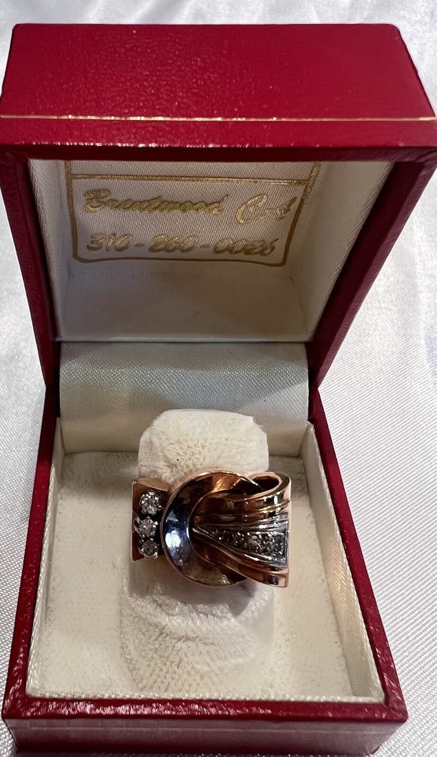 Austrian Retro 18K Rose Gold Diamond Ring Circa 1960 Size 6.25: Austrian Retro 18K Rose Gold Diamond Ring Circa 1960 Size 6.25 This exquisite Austrian retro ring is crafted from 18K rose gold and features stunning white diamonds. Circa 1960, this piece showcases