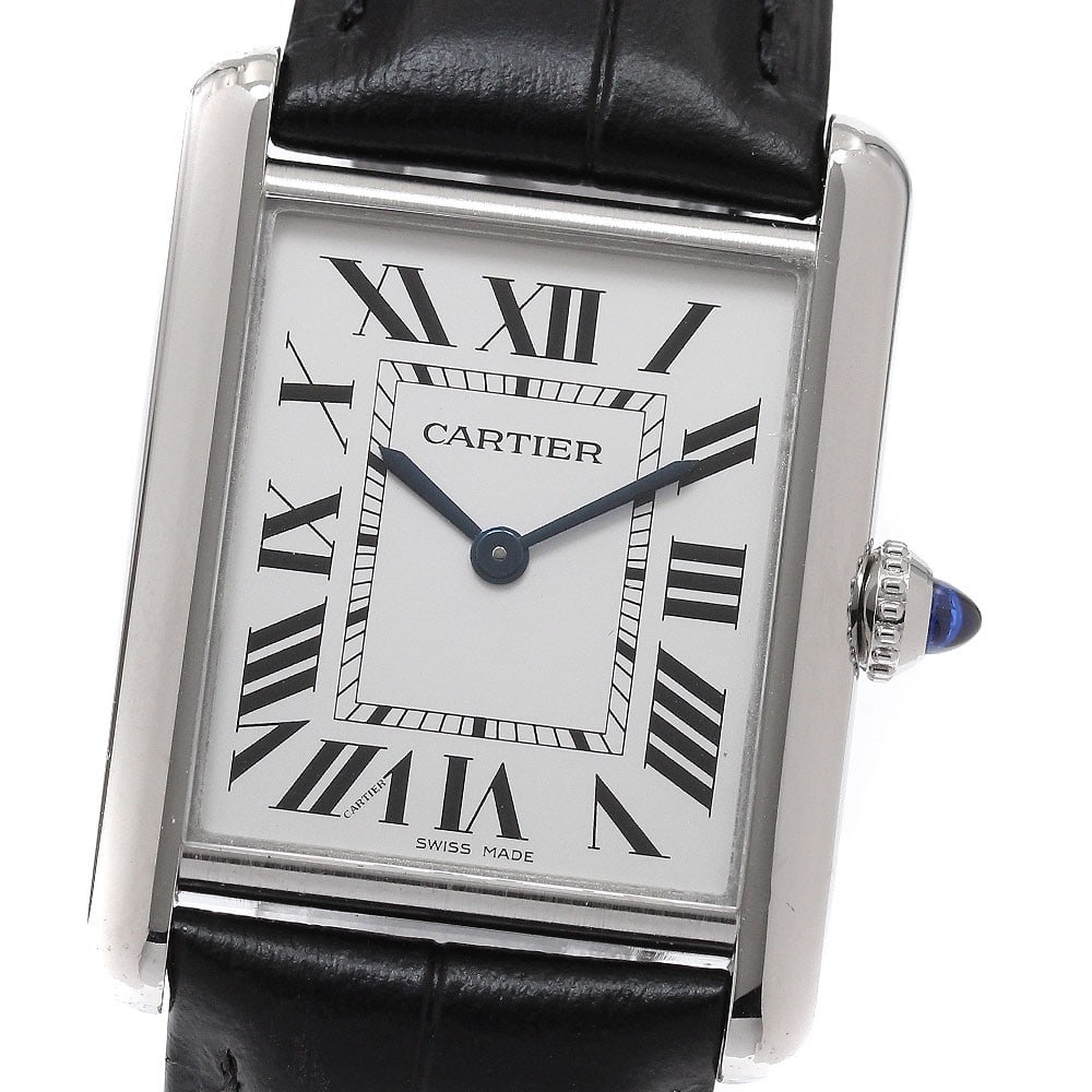 Cartier WSTA0041 Tank Must LM men's quartz watch silver dial leather strap (1 of 7)